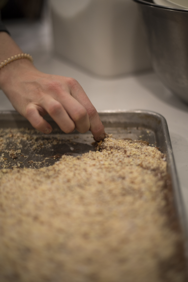 Sampler tray of toffee with chopped almonds